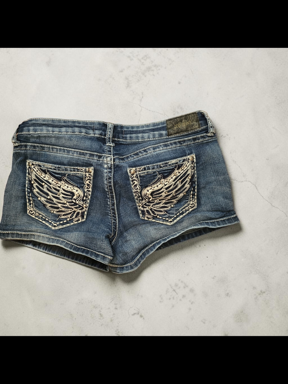 Embellished Wing Pocket Denim Shorts - Zco Size 9